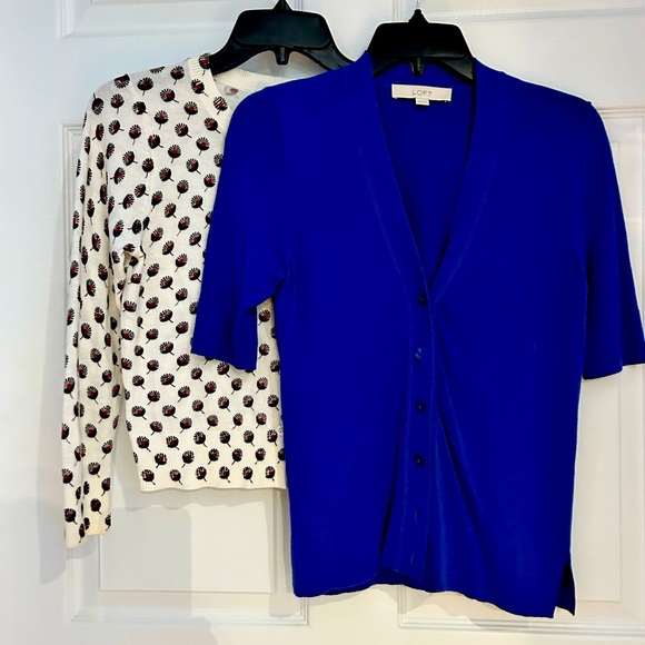 Loft sweaters (2) size XS. Cobalt blue SS and cherries 3/4 sleeves. - Picture 1 of 7